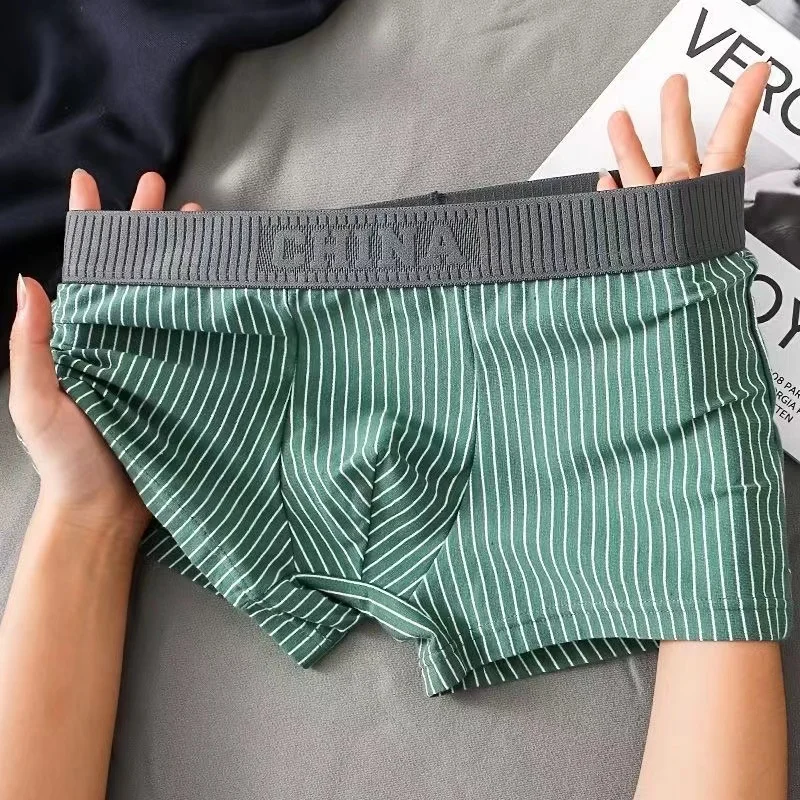 Boxer Shorts 1Pcs Men's Cotton Striped Underwear Sexy Panties Male Boxers Homme U Convex Lingerie