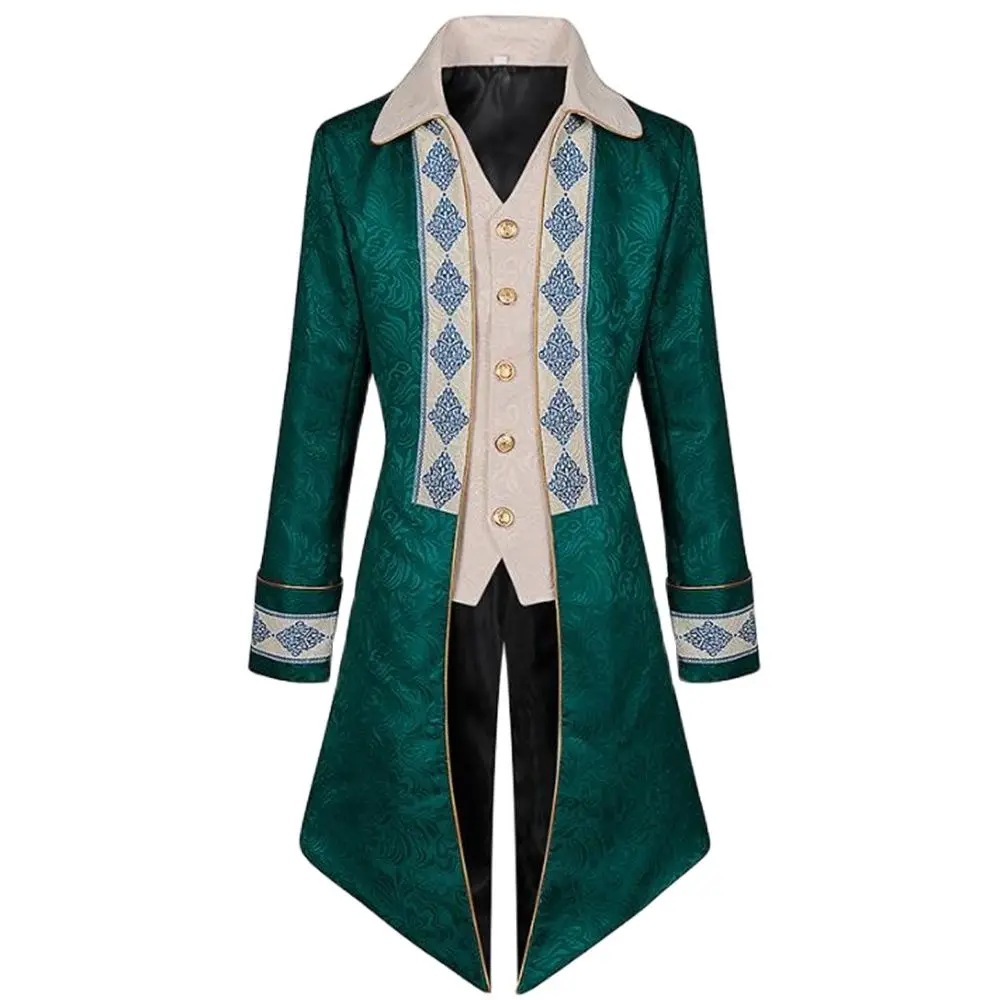 2024 European American Outerwear Halloween Overcoat Tuxedo Medieval Retro Mid-Length Punk Coat Embroidery Gothic Tretch 4XL