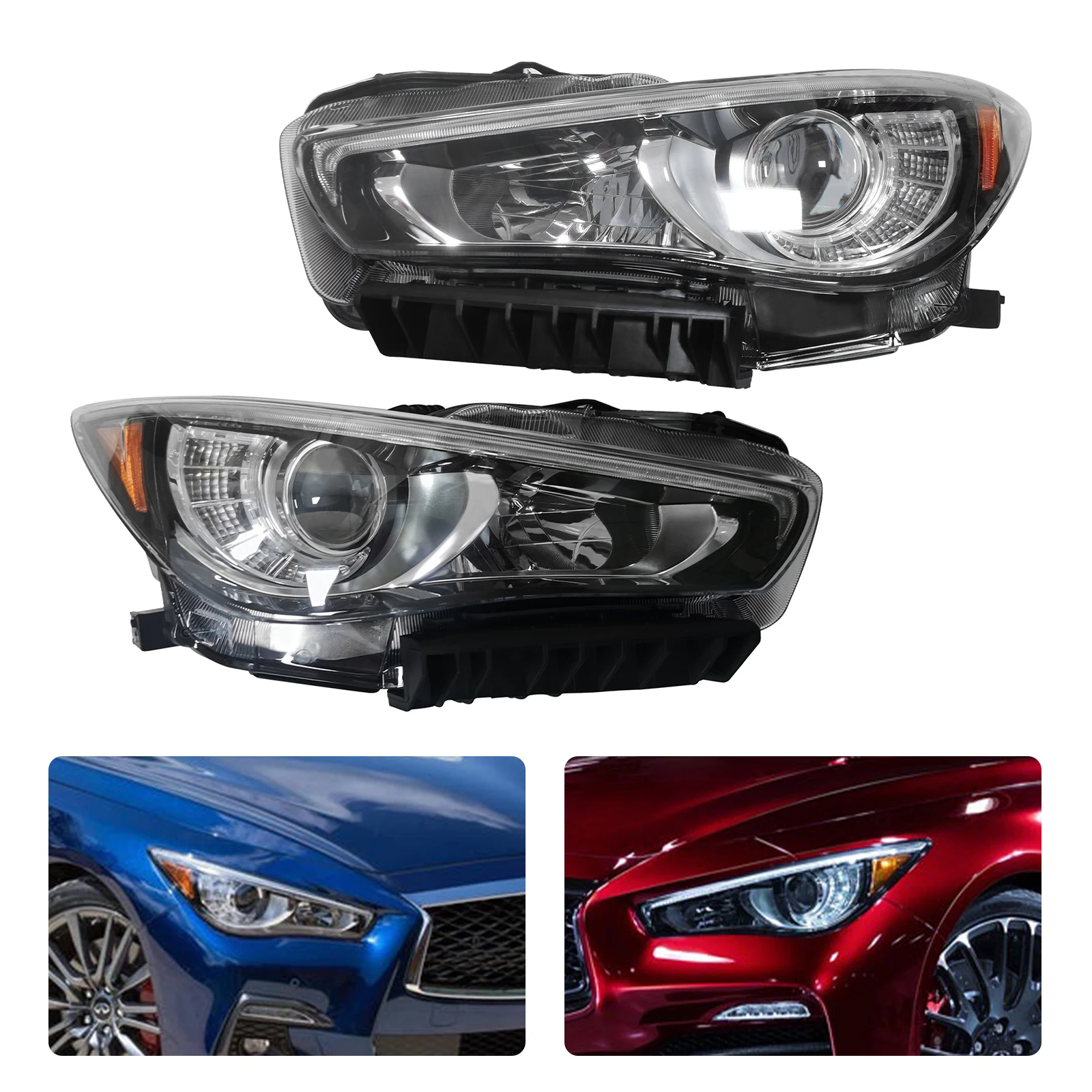 

LED DRL Projector Headlight Headlamp Replacement Left Driver&Right Passenger Side For 2014-2022 Infiniti Q50