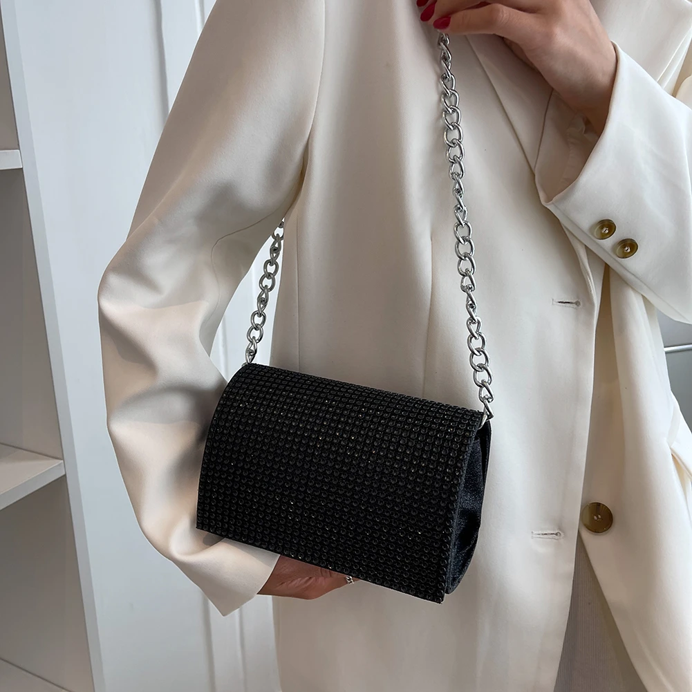 Bandolera de hombro con diamantes de imitación para mujer, bolso de con cadena diseño brillante, pequeño, a la moda| - AliExpress