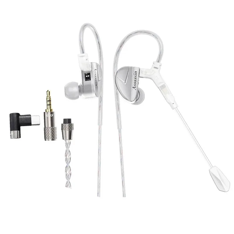CVJ 어쌔신 실버 인이어 이어폰, 게임 모드 HIFI 마이크, 하이브리드 튜닝 스위치, 유선 이어버드, IEM 헤드폰, 1BA + 1DD + 1 진동