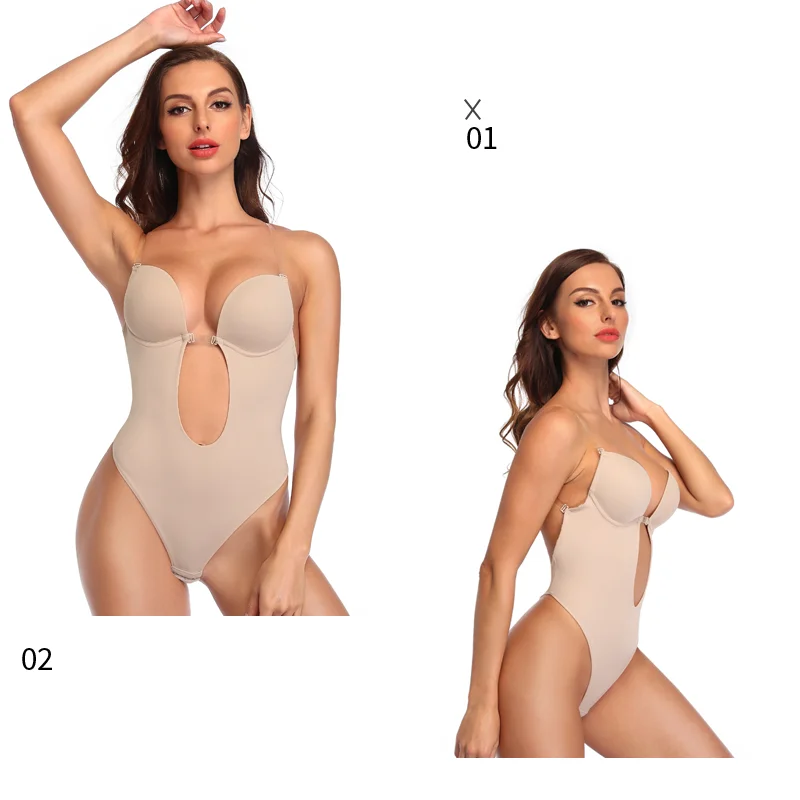 Thong Bodysuits Lingeries For Women Sexy Backless Deep V Neck Shaper COMFREE Party Invisible U Plunge Corset With Bras Shapewear