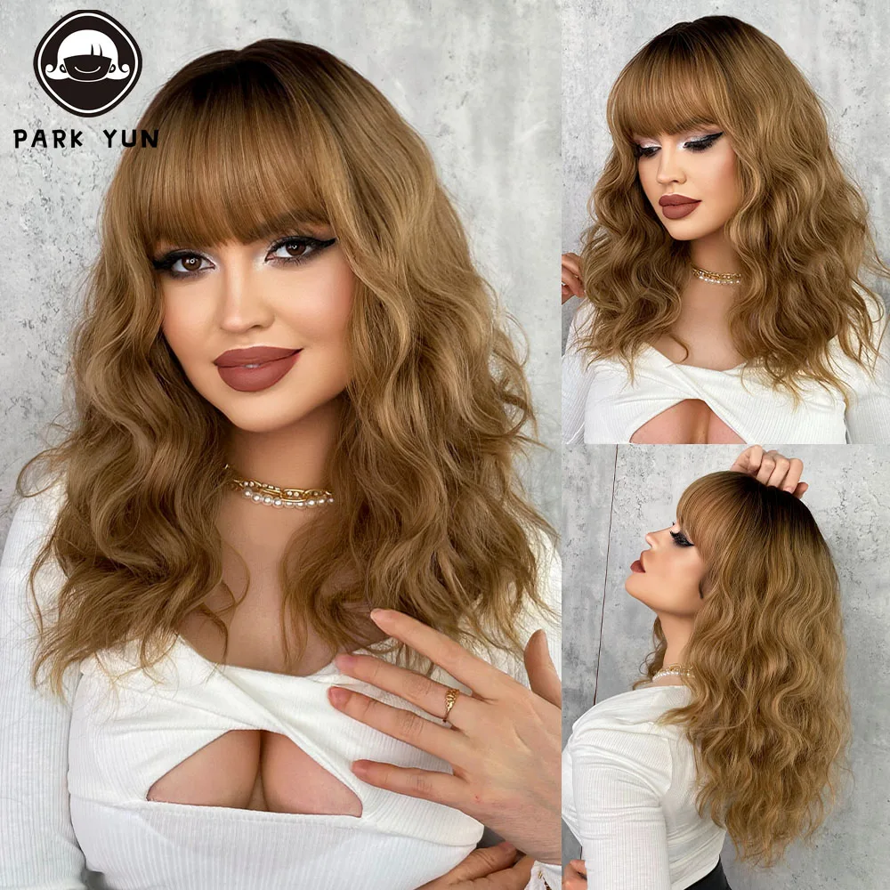 

Ombre Blonde Women Wigs Middle Wavy Bob Wig with Bangs Synthetic Heat Resistant Fiber Curly Wig Daily Party Cosplay Fake Hair