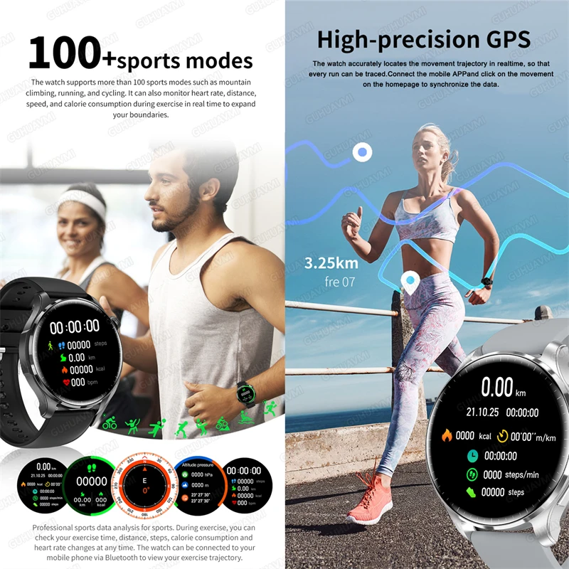 GUHUANMI NFC  Ʈ ġ  ȭ ȭ, AMOLED ÷ Ʈġ, ɹڼ , IP68   ð, 1.60 ġ