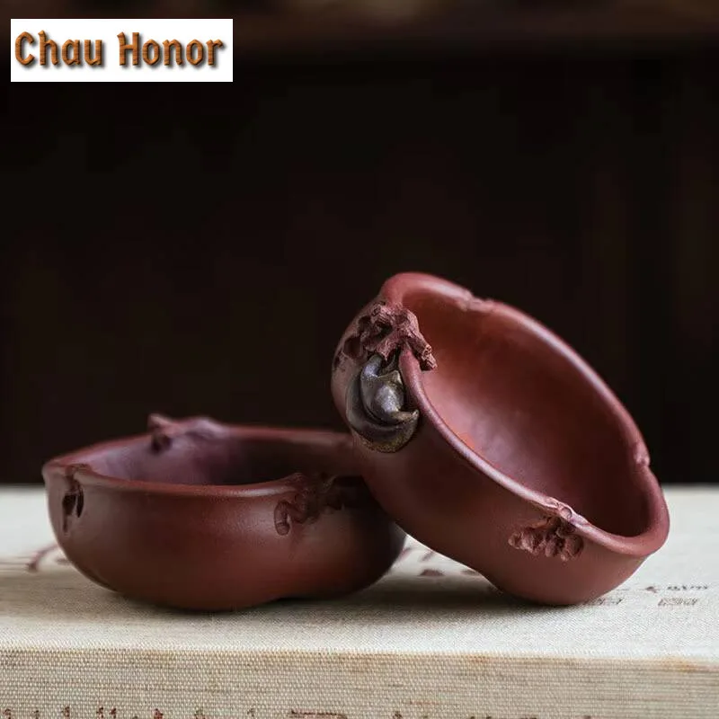 75ml Creativity Yixing Raw Ore Purple Clay Bionic Persimmon Wishful Teacup Handmade Kung Fu Tea Set Tea Ceremony Drinkware Gift
