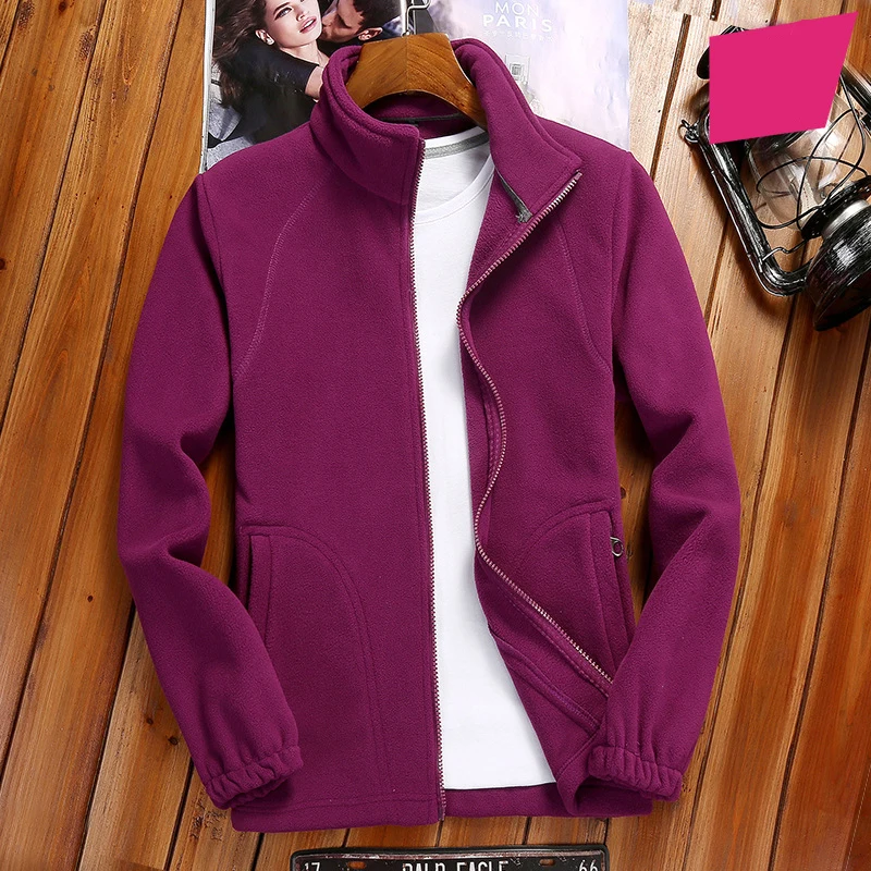 Women's Winter Zipper Cardigan - Warm Coral Fleece Jacket