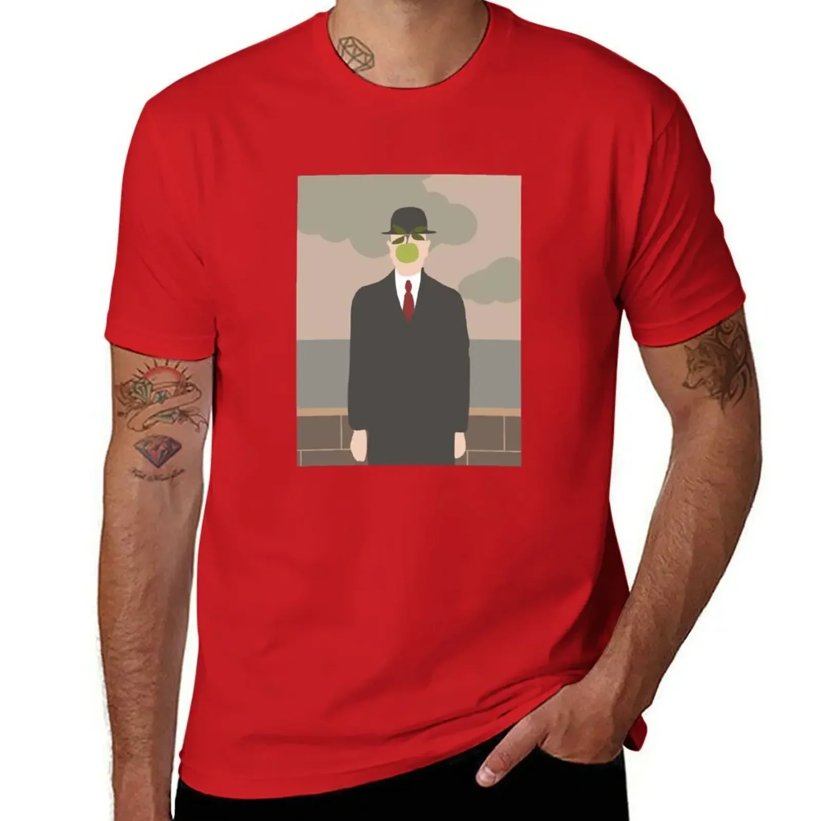 

Rene Magritte's The Son of Man Painting T-shirt summer clothes kawaii clothes quick drying men clothings