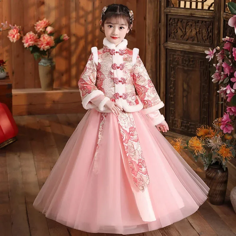 

Vintage Girls Autumn Winter Hanfu Dress Cute Children Photography Christmas Dress Retro Vinatge Kids New Year Costume Cosplay