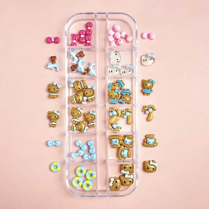 

1Box Summer New Mint Blue Black Skin Cat Nail Charms Minimalist Bows Cream Gum Nail Art Decorations for DIY Nails Hairpin Crafts
