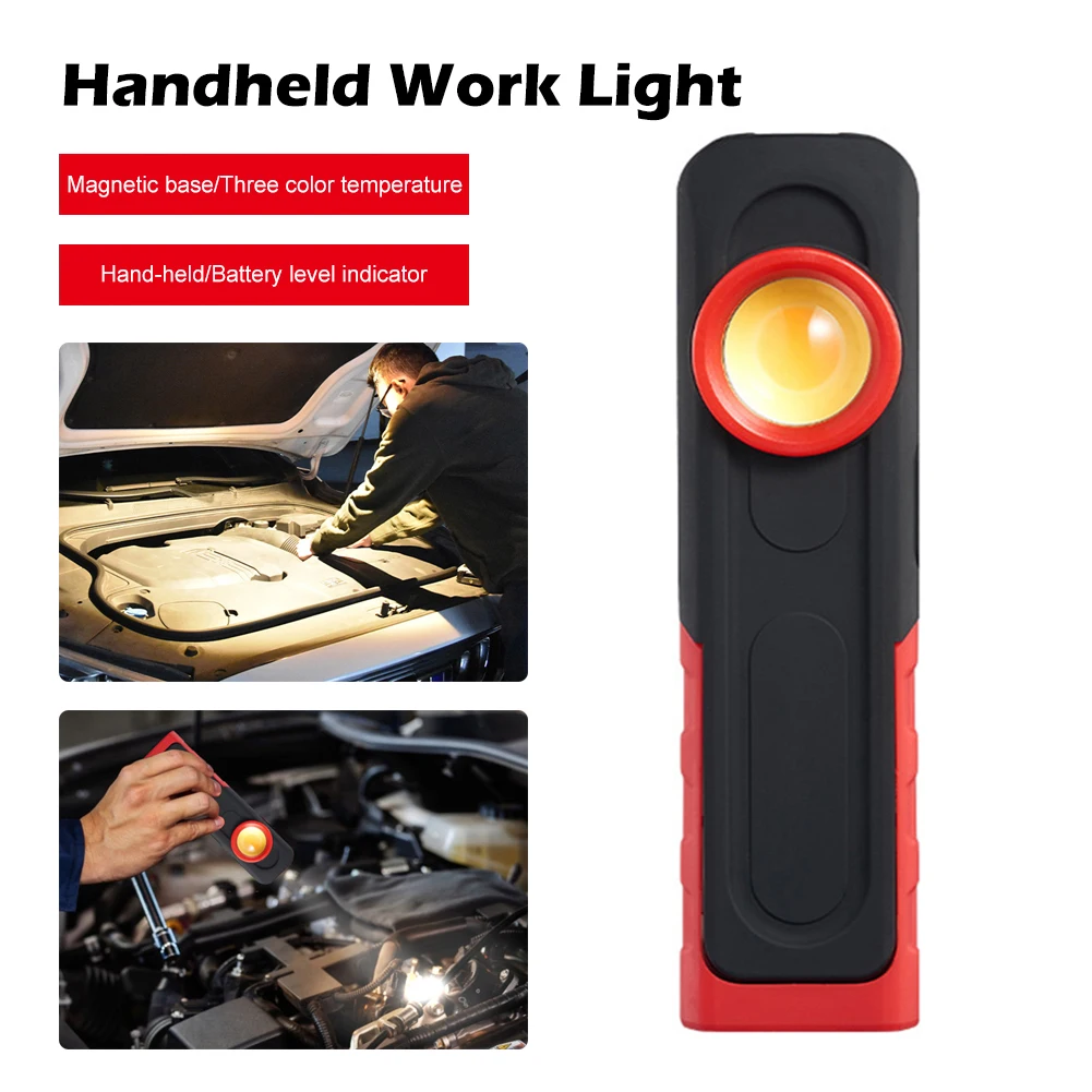

LED Handheld Work Light COB+XPE Flood Spot Light USB Rechargeable with Magnetic Base Hanging Hook Emergency Light for Car Repair