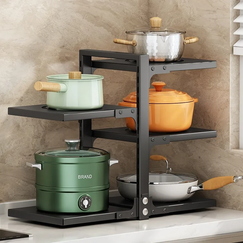Double Sided Pot Multi-Tier Adjustable Under Cabinet Kitchen Organizer Heavy Duty Pot Shelf for Cookware Storage Space Saving kitchen storage rack,kitchen organizer,kitchen organizer rack
