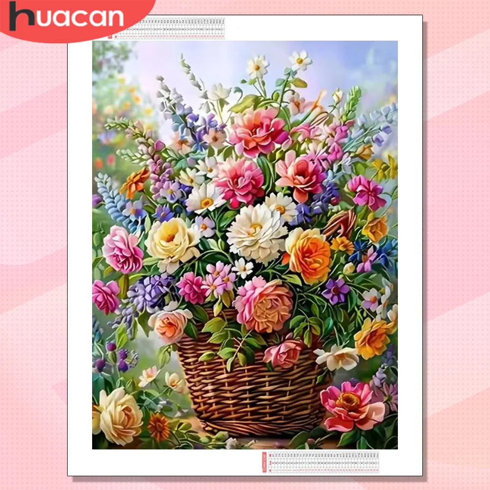 HUACAN 다이아몬드 페인팅 장미 꽃 수지 사각형 라운드 드릴 꽃 모자이크..
