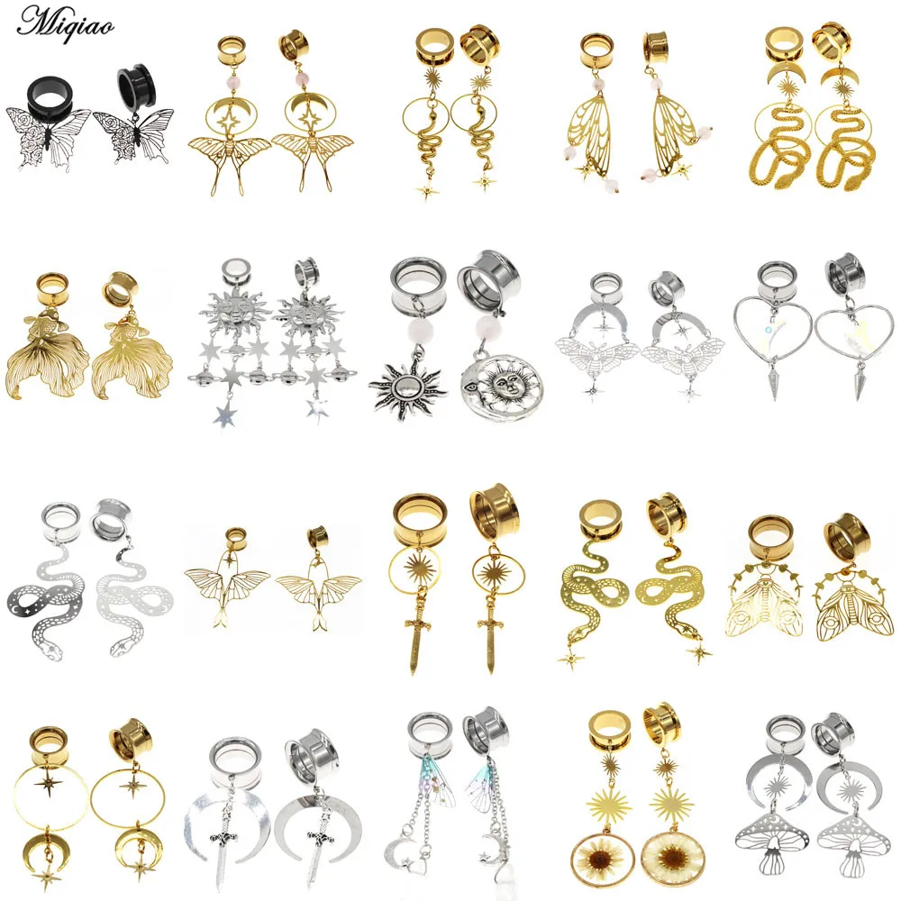 

Miqiao 1 Pair Stainless Steel Snake Ear Plugs and Tunnels 6-25mm Ear Gauges Dangle Earring Ear Tunnels Piercing