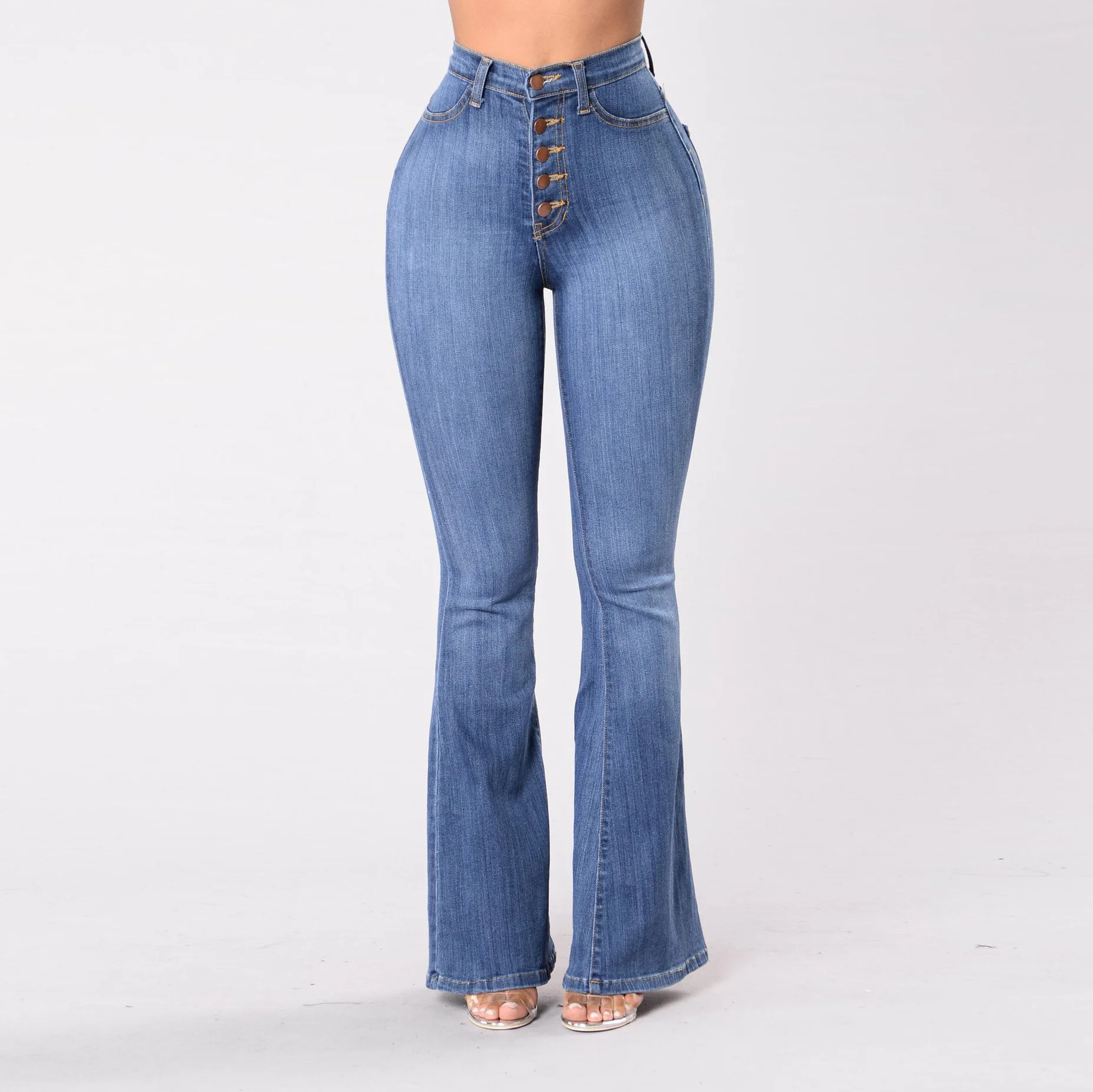 2025 European American Hot Style Women's High Waist Bootcut Jeans Skinny Hip Lifting Streetwear Four Seasons Wear 3