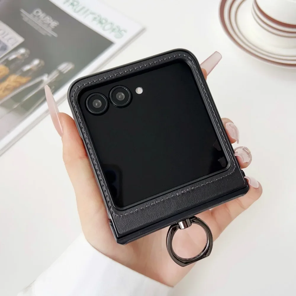 Magnetic Wireless Charging PU Leather Phone Case with Ring Hinge Protective Cover