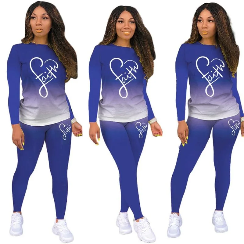All Seasons Fashion Leisure Long Sleeve Women's Sportswear Gradient Top and Trousers Lightweight Tracksuit Jogging Suit S-3XL