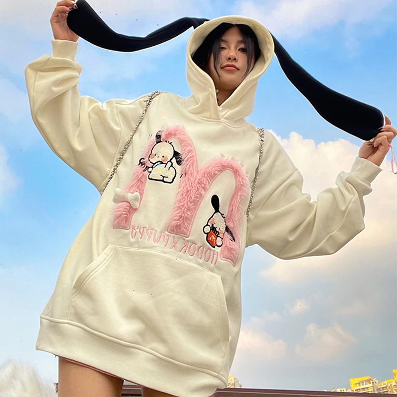 

Sanrio Pochacco Sweet Cartoon Long-sleeved T-shirt Loose Cute Creative Hooded Top Fall Winter Fashion Versatile Casual Jacket