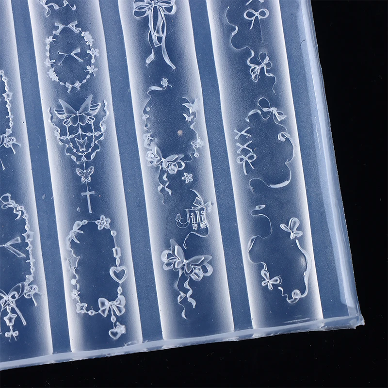 1개 실리콘 네일 몰드, 달콤한 레이스 꽃 나비 리본 네일 아트 장식 템플릿, DIY 디자인 투명 매니큐어 스텐실