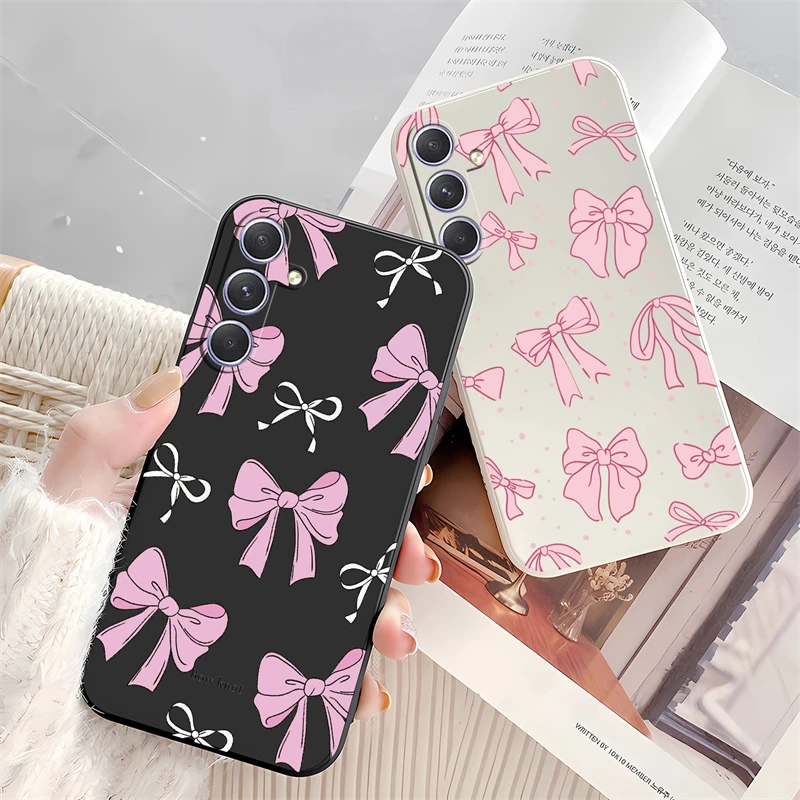 Shockproof Soft Silicone Phone Case with Pink Bow Knot Design