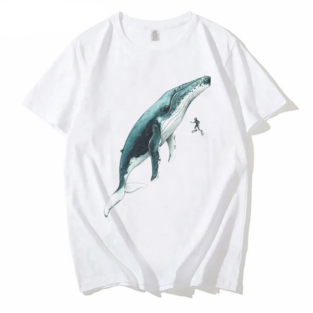 Sommer mode Männer übergroße T-Shirt Buckelwal Kunst & Taucher drucken T-Shirt lässige Streetwear große große Ozean liebhaber Geschenk Tops – Detail 4