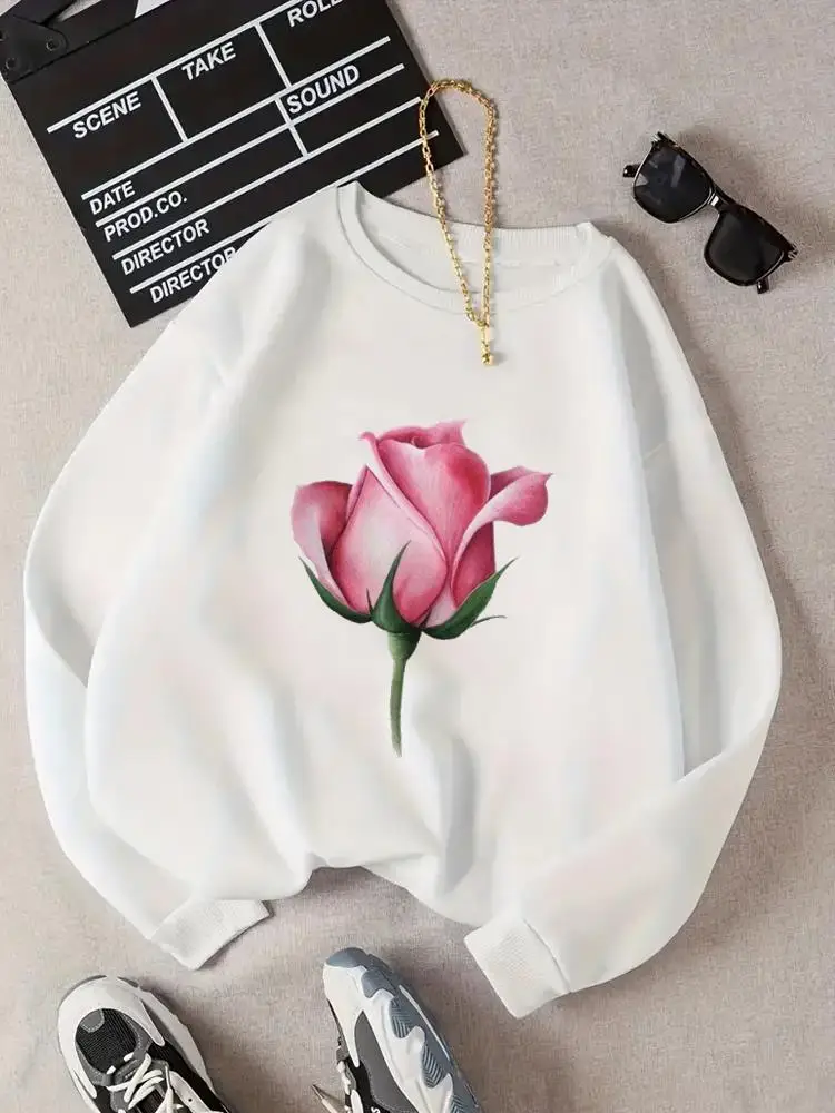 

Pullover Fashion O-neck Graphic Clothes Autumn Sweet Flower Floral 90s Winter Spring Clothing Print Women Fleece Sweatshirts