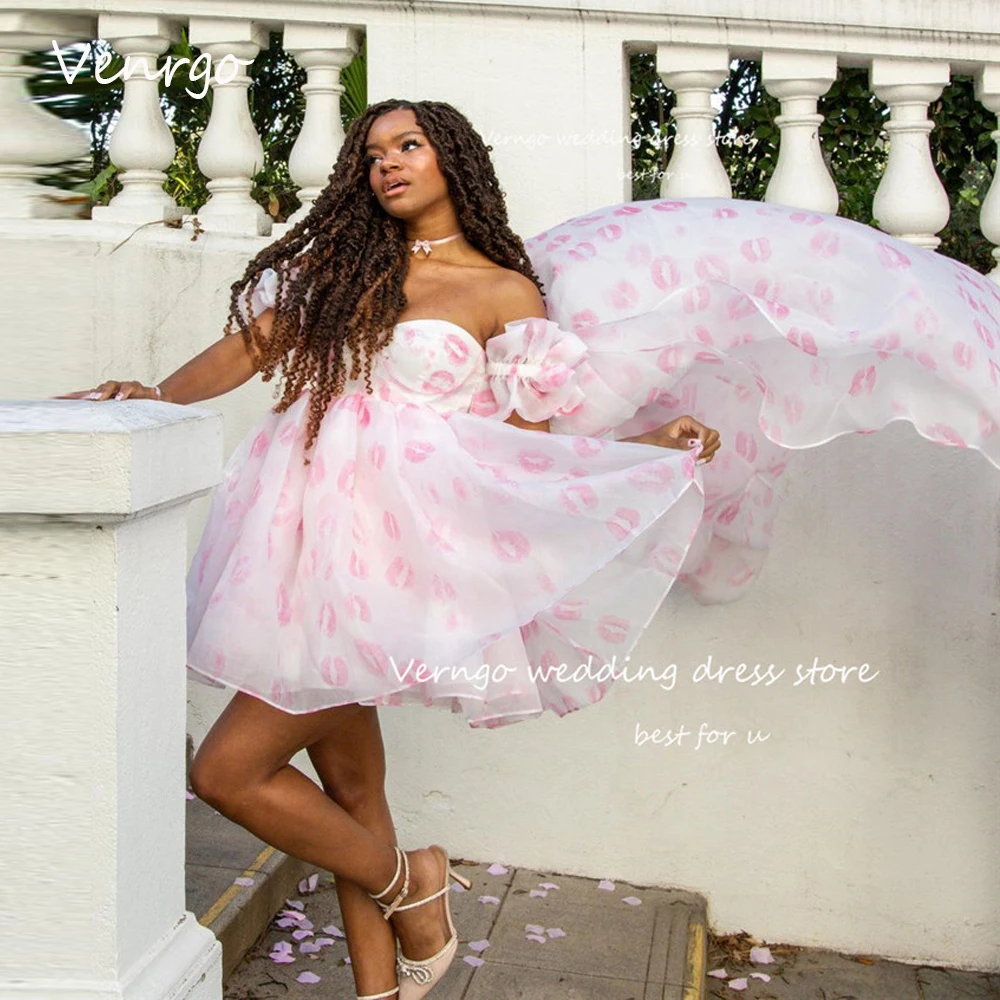 

Verngo Sweetheart Pink Printed Short Party Dresses Sleeves African 2023 Summer Garden Cocktail Dress Formal Prom Gowns Girls
