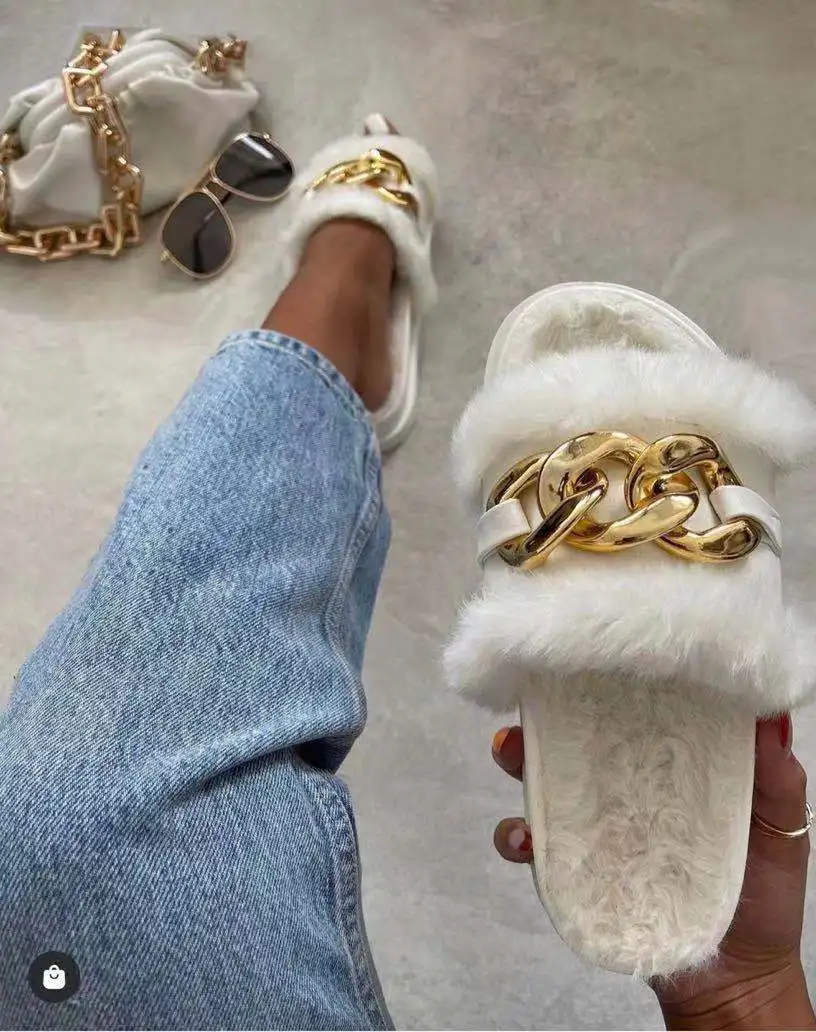 

2021 new cool dragon-American metal deduction hair thick endless slippers women FENGYI4