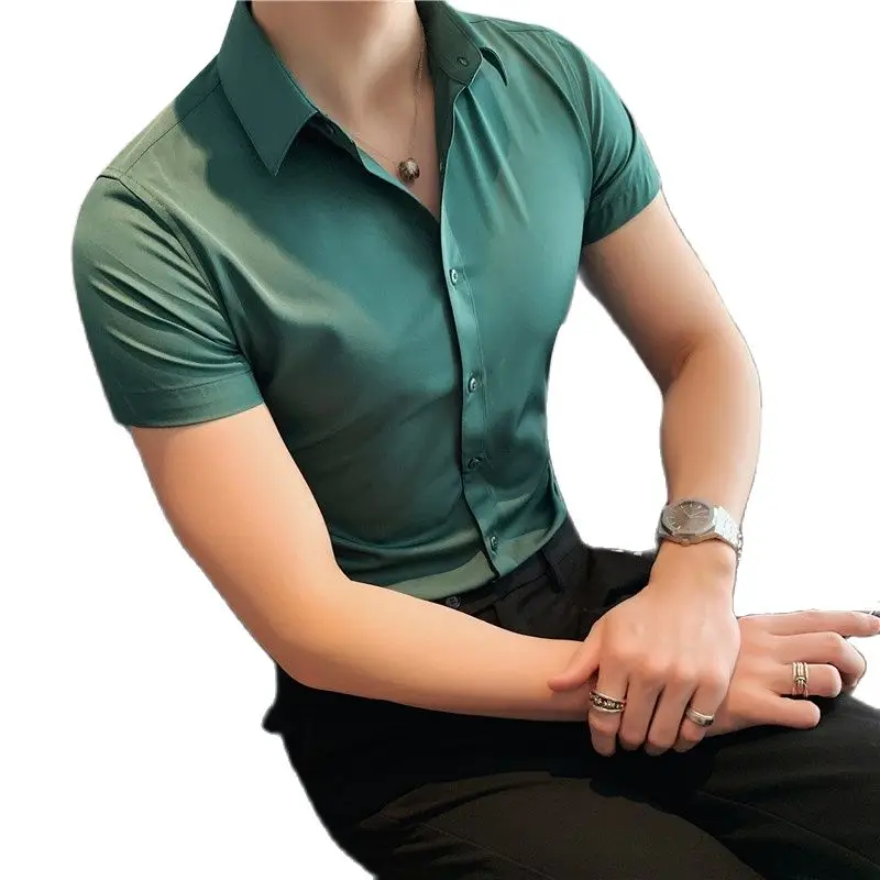 

2022 New S-7XL Summer Thin Timeless Short-Sleeved Shirt British Business Men's Solid Color Slim Fashion Shirt