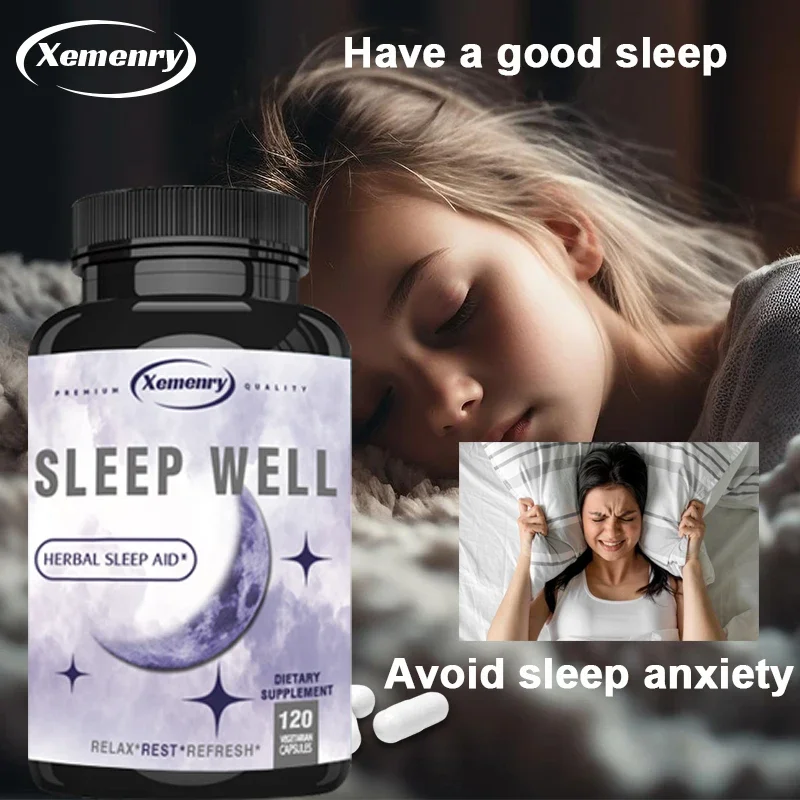 

Sleep Aid Supplement Calm, Relax and Wake Up Refreshed. Melatonin, Valerian, Chamomile Non-Habitual Sleep Capsules