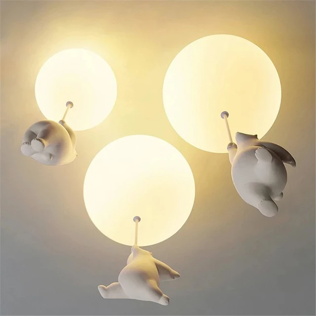 Cartoon Polar Bear LED Ceiling Chandelier: A Creative Lighting Pendant Lamp for Family Theme Hotel Kid Children Bedroom Lamps