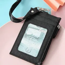 Sleek Faux Leather Card Holder with Lanyard - Washable & Compact Women's Accessory (Black)