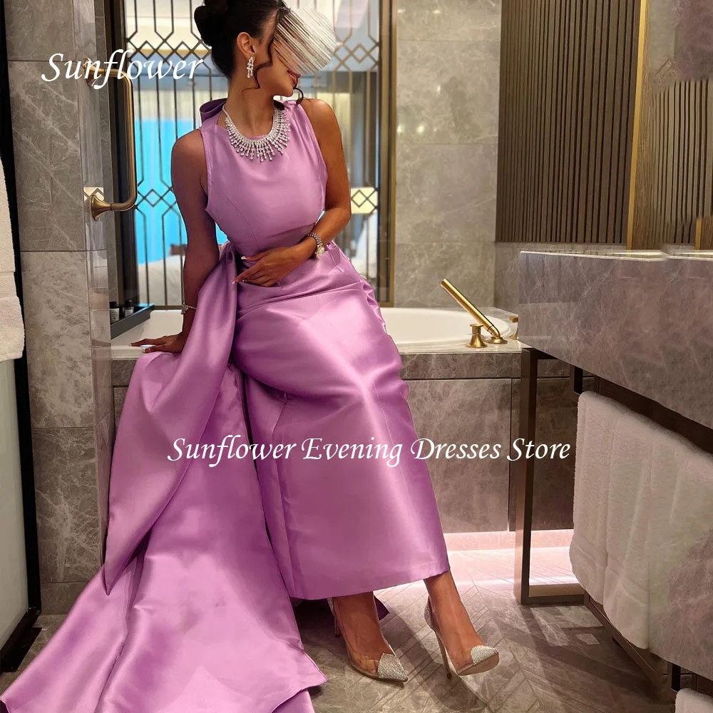 

Sunflower O-Neck Prom Gown Pleat A-LINE Evening Dress Slim Satin Party Dress 2023 Backless Sleeveless Floor-Length Prom Dress