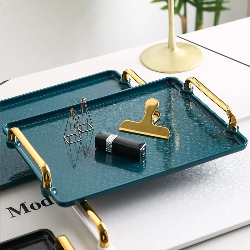 Storage tray Luxurious Rectangular Storage Tray Plastic Serving Tray with Handle Fruit Snacks Dessert Dinner Plate Tea Food Cosmetic Pan