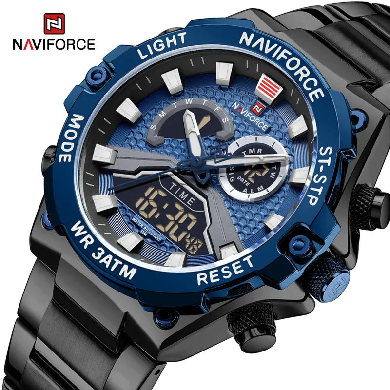 NAVIFORCE Luxury Dual Display Digital Casual Sport Chronograph Clock Quartz Wristwatch Male Waterproof Watches Watch For Men