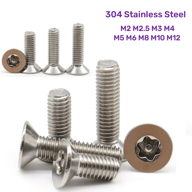 

Stainless Steel Six Lobe Torx Flat Countersunk Head Bolt with Pin Tamper Proof Anti Theft Security Screw M2M2.5M3M4M5M6M8M10M12