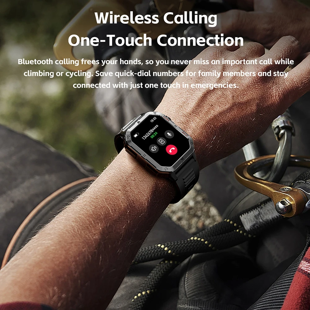 1000 mAh large Battery Outdoor Military Smartwatch Men With LED light 3ATM Waterproof 2025 New Smart Watch