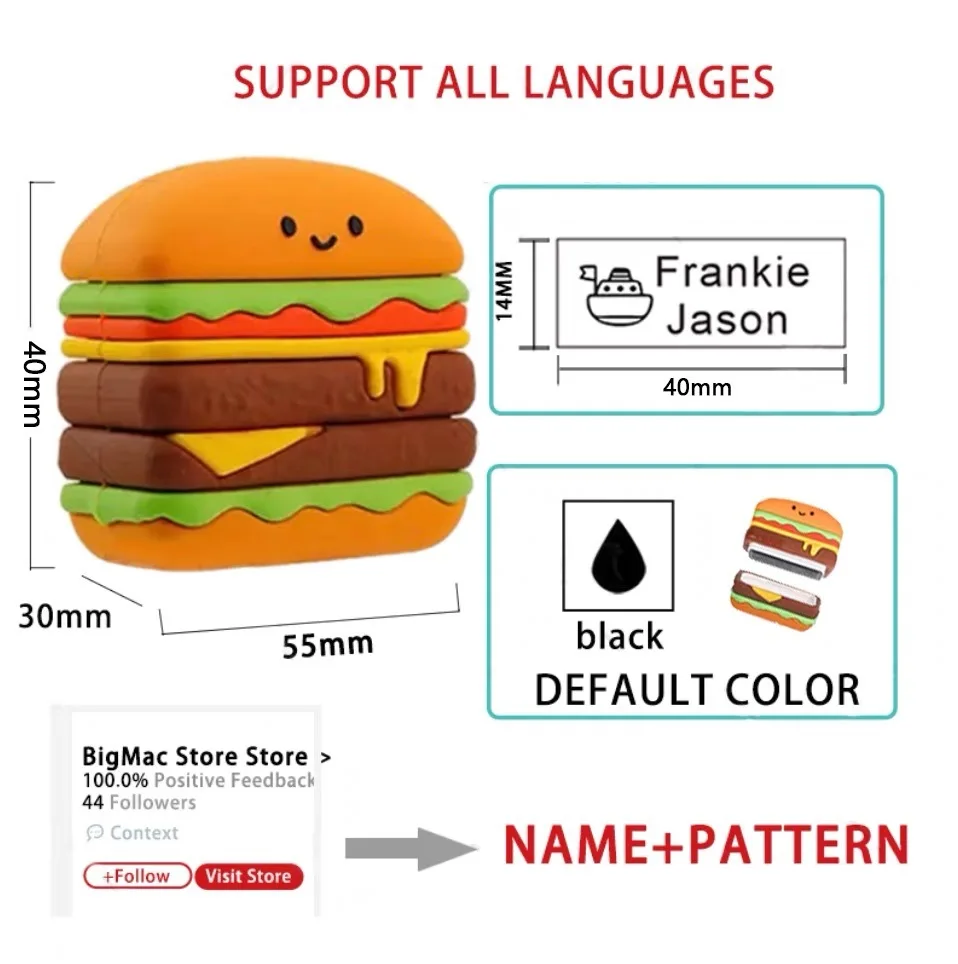 Name Stamps Custom-Made Cartoon Seal Clothes Children Baby Waterproof Hamburge Juices Chips Non-fading Food Personal Non-toxic