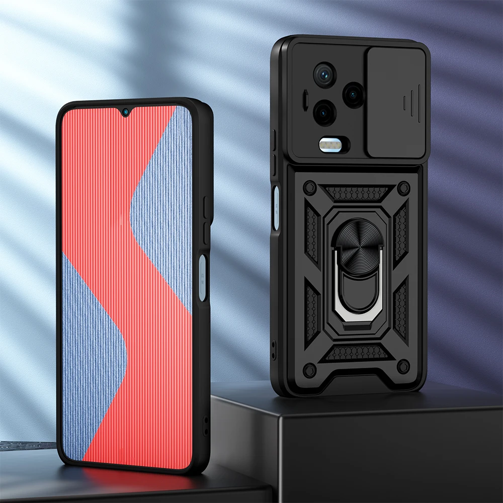 Shockproof Phone Case with Slide Camera Lens Protection and Ring Stand