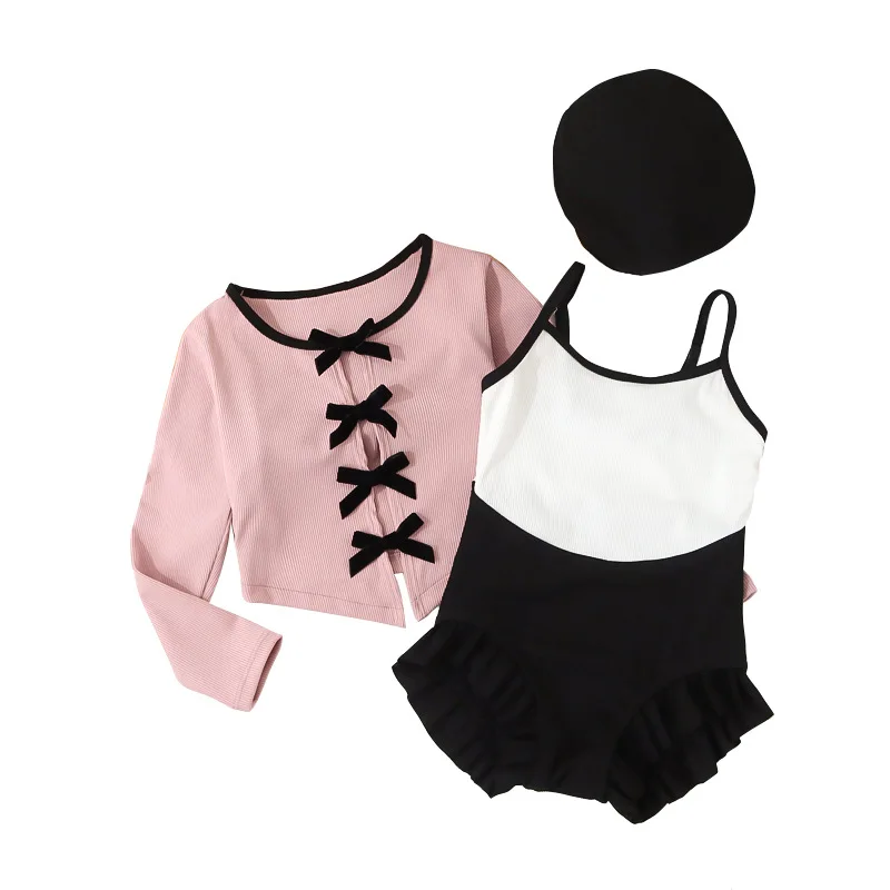 Kids Swimwear 3Pcs/set Korean Fashion Bow Toddler Girl Swimsuit Hat Set Summer