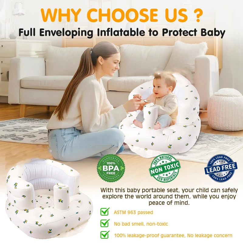 Children Inflatable Sofa,Blow Up with Built in Air Pump,Inflatable Baby Sofa for Babies 3 Months & Up,Baby Seats for Infants 6
