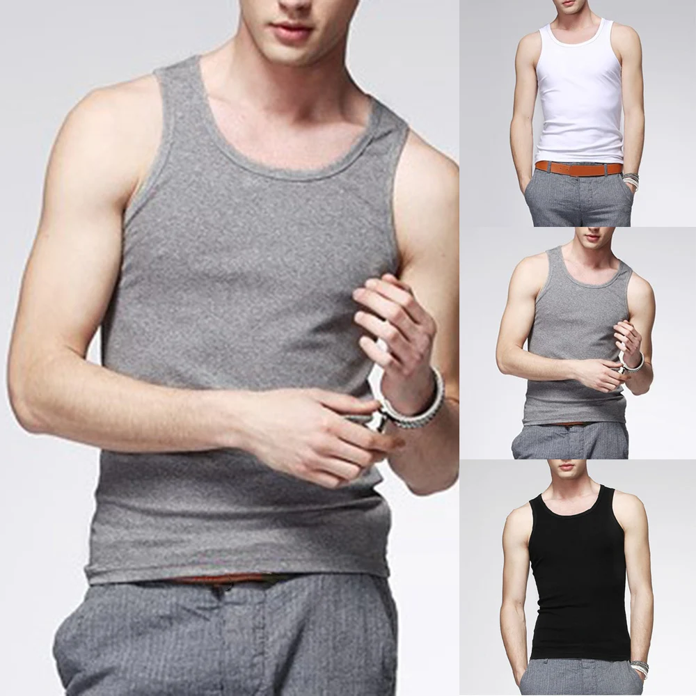 Mens Summer Vests Solid Casual Tank Top Gym Muscle Summer Training Underwear Plain Sleeveless T Shirt Breathable Sleepwear