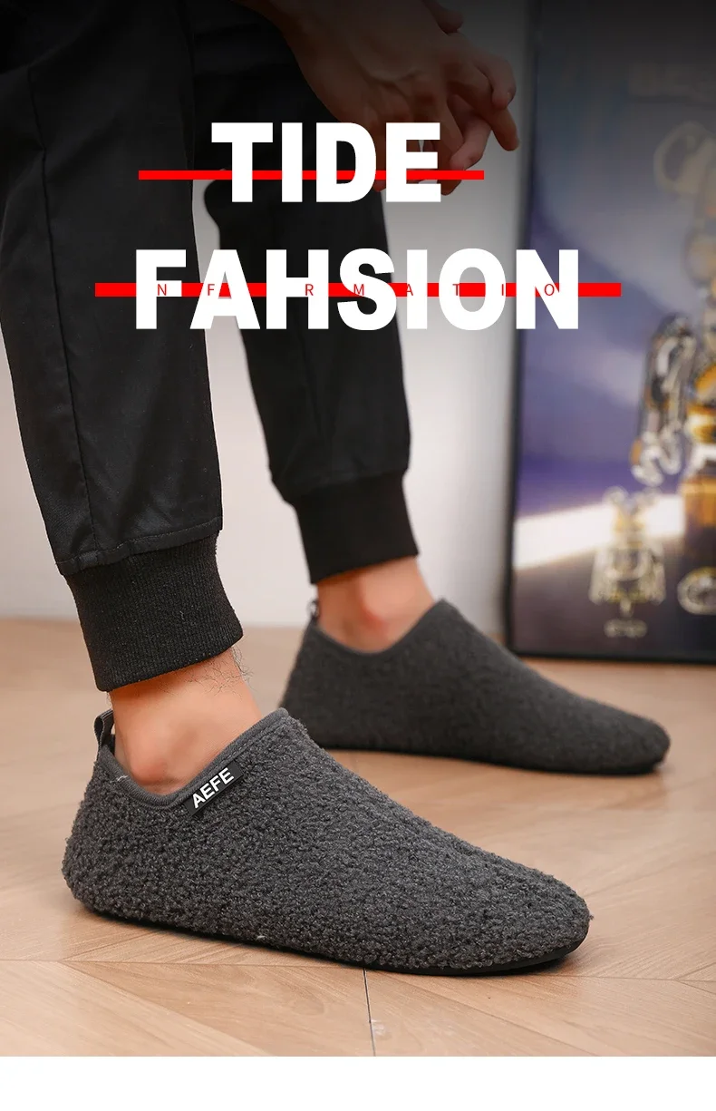 Sfca894f2ff55435ebb6a4daff12b9899U Warm Lightweight Cotton Slippers for Men Plush Winter Home Loafers