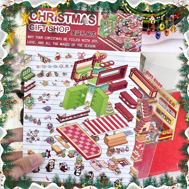 Festive 3D Cartoon Cabin Sticker Kit for Kids - DIY Christmas Scene Arts & Crafts Gift
