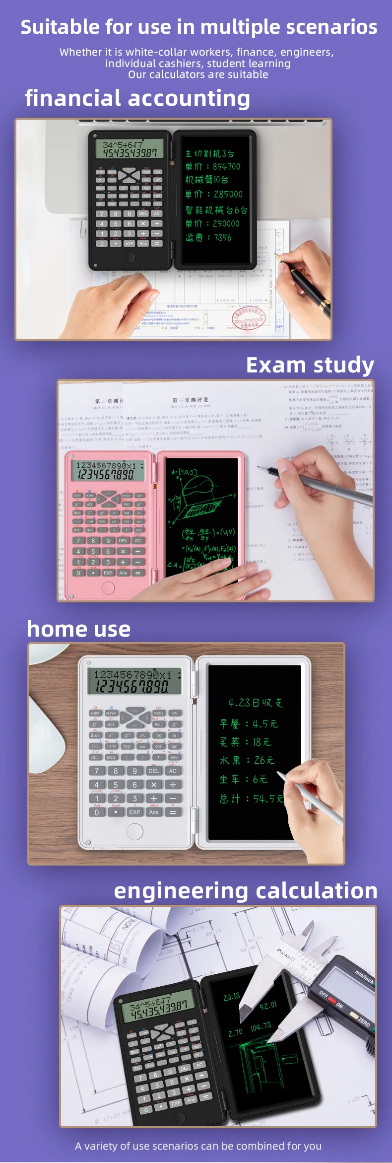 Description Picture 6 of itemScientific Calculator 12-Digit Large Display Calculator with Notepad Foldable Calculator with Hand Writing Board for Daily Use