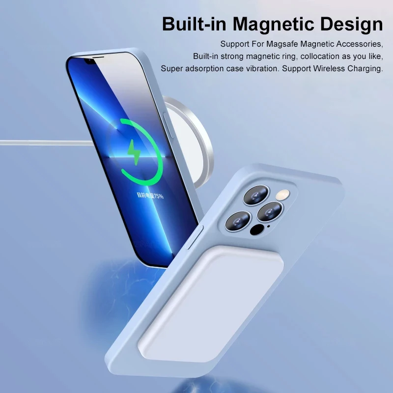 Magnetic Liquid Silicone MagSafe-Enabled Soft Case with Wireless Charging Compatibility