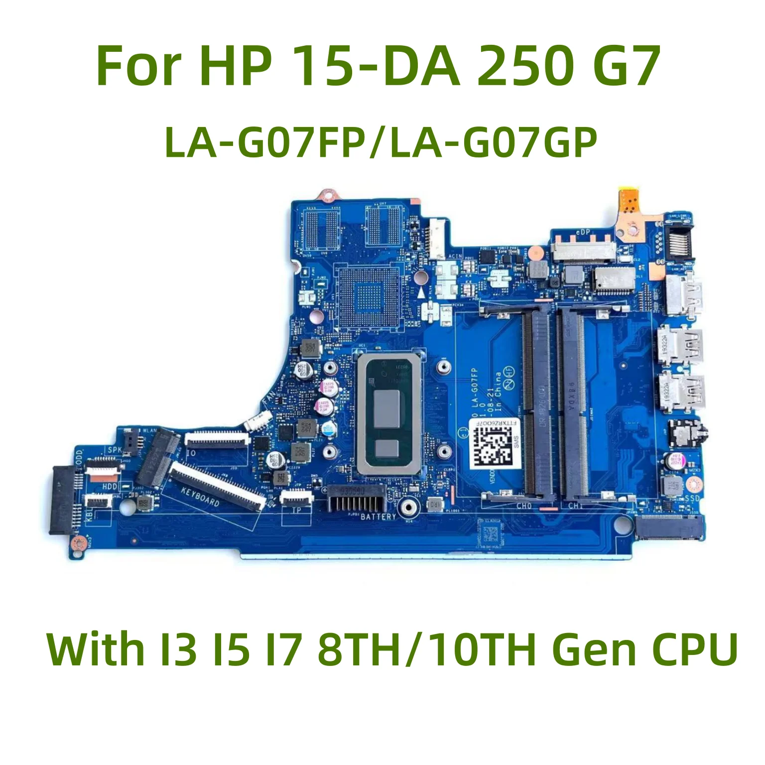 

Подходит для ноутбука HP 15-DA 250 G7, материнская плата, телефон с процессором I3 I5 I7 8-го/10-го поколения, 100% протестирован