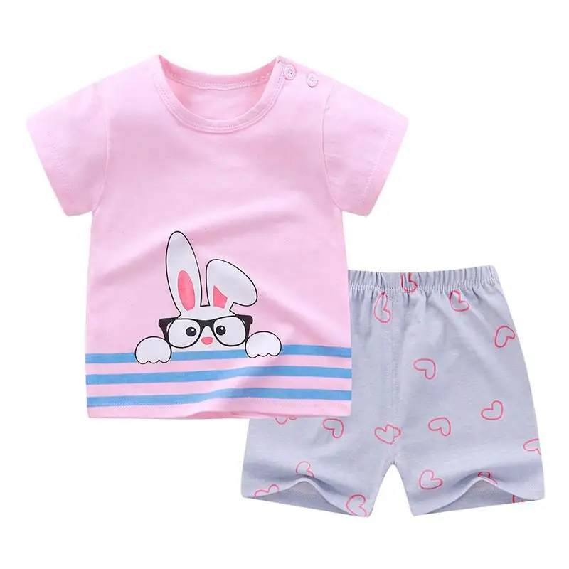 Baby Costume Printed Cartoon Cute Toddler Girl Outfit Summer Short Sleeve T Shirts + Shorts 2 Piece Set Baby Girls Clothing Baby Clothing Set best of sale Baby Clothing Set