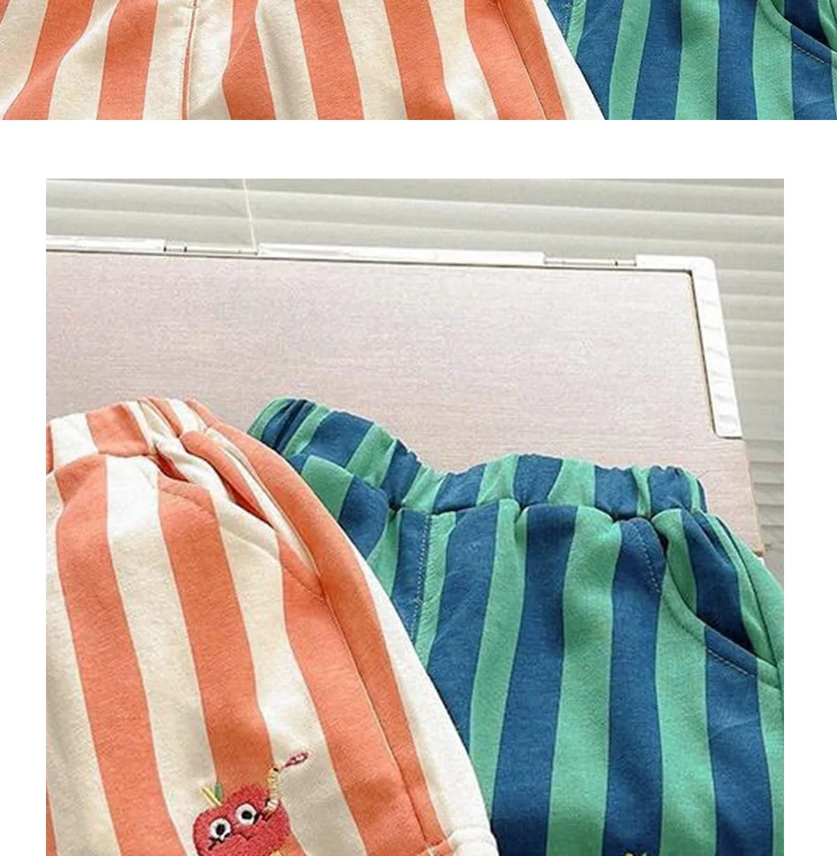 Ircomll Klassische Shorts für Kleinkinder, Jungen und Mädchen, Baumwolle, gestreift, hohe Elastizität, lässige Sommer-Shorts für Kleinkinder, 9 Monate bis 4 Jahre, Strandshorts – Detail 11