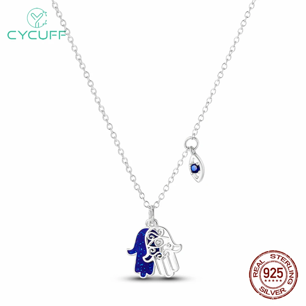 CYCUFF 925 Sterling Silver Necklace Faram Hand Pendant Necklace For Women Engagement Wedding Party Birthday Gift Silver Jewelry