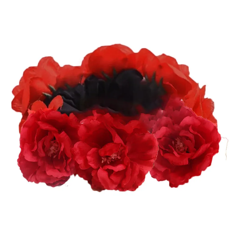 Pfingstrose Rose Blume Gummibänder Haarhalter Krawatte Gummi Stoff Kränze Kronen elastische Kranz Krone Hochzeit Girlande Stirnband – Detail 22